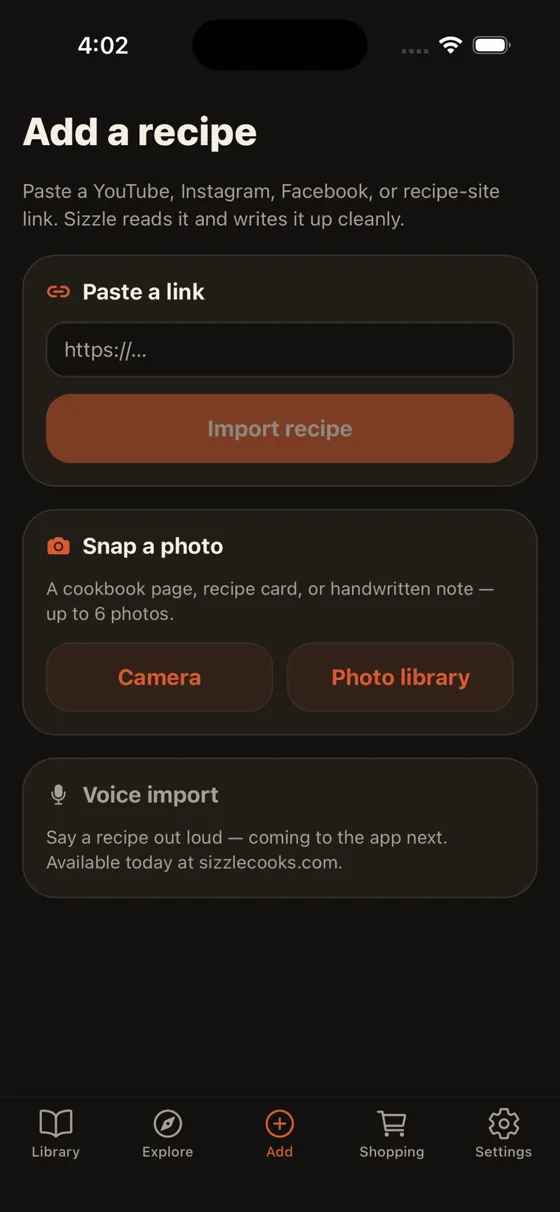 Add a recipe from a link or a photo